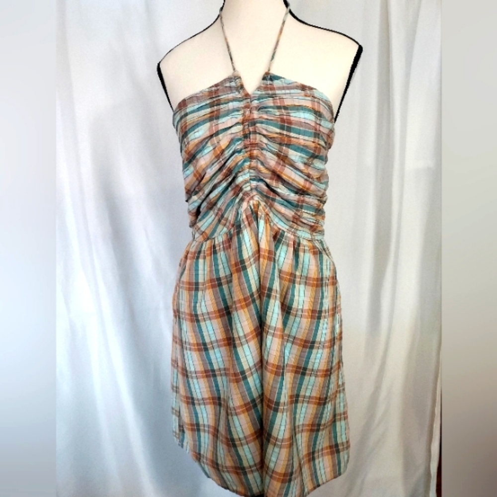 American Eagle Outfitters Green/Brown plaid 100% Cotton Summer Dress